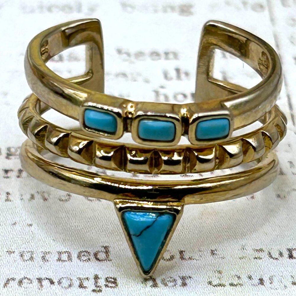 Stella & Dot Gold Faux Turquoise Wide Open Band Ring Designer Signed - Picture 1 of 13